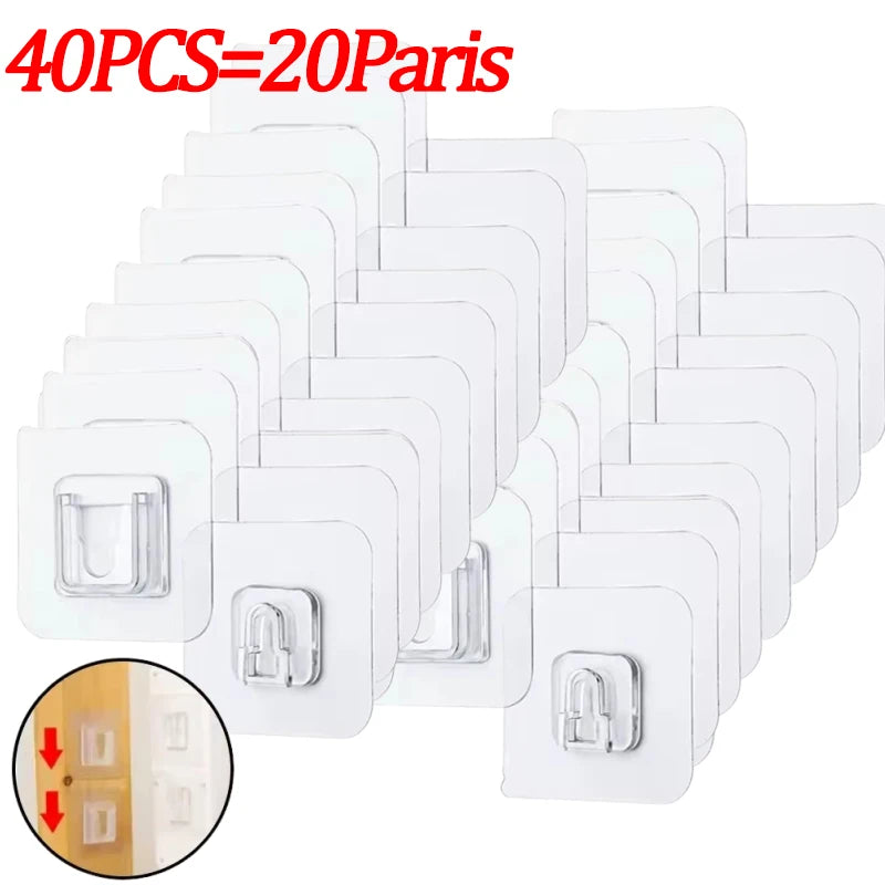 Crochets muraux adhésifs Double face, crochets à ventouse transparents solides, supports de prise de rangement pour cuisine et salle de bains