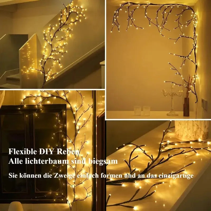 144 LED USB décoration murale chaîne lumières saule branche de vigne lumière blanche chaude pour chambre cuisine mariage noël nouvel an décor