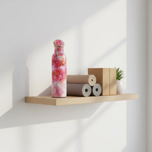 Bouteille d'eau en cuivre rose marbré de qualité supérieure, 1 litre, étanche, sans soudure, bouteille ayurvédique pour le yoga, bouteille artisanale pour la salle de sport