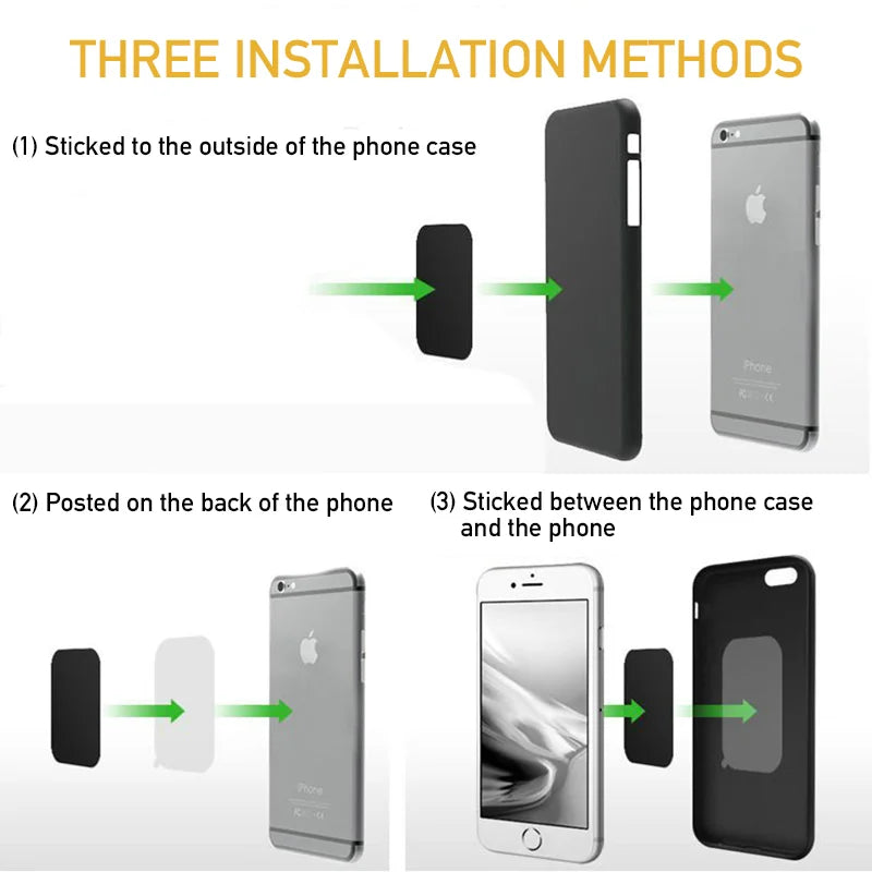 Lot de 5 plaques métalliques pour support magnétique de téléphone (formes rondes et carrées) – compatibles smartphones et tablettes (voiture ou bureau)