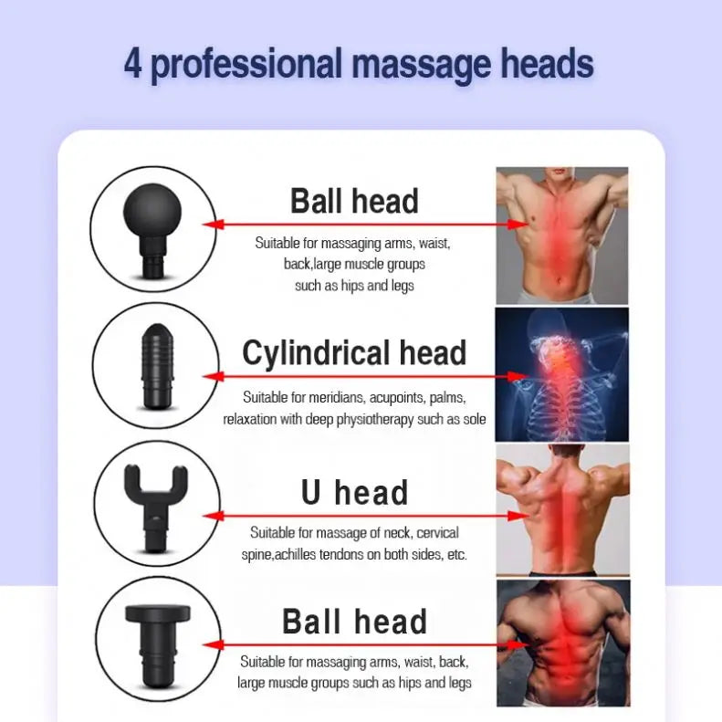 Pistolet de massage fascia sans fil professionnel haute puissance 30 vitesses avec écran LCD, physiothérapie infrarouge, 6 têtes de massage pour un massage corporel