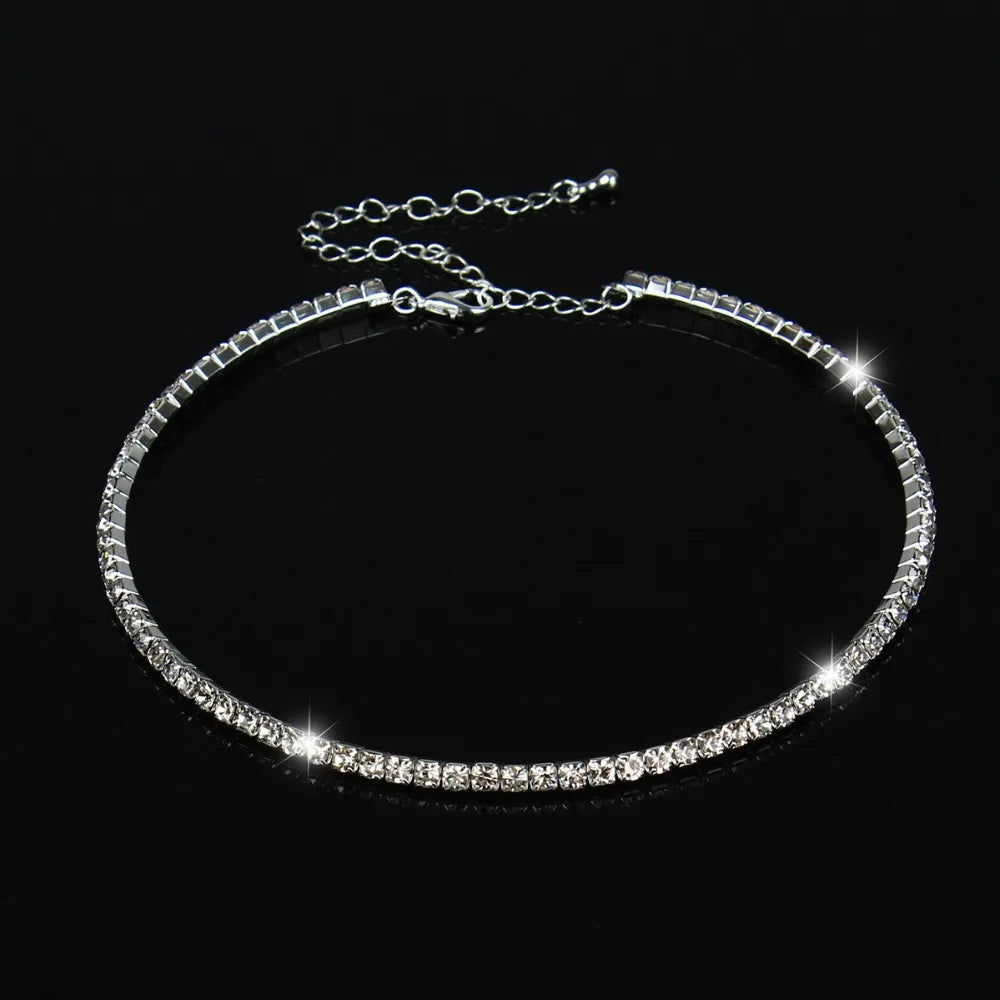 collier ras du cou en cristal couleur argent pour femmes, accessoires de mariage, strass, ras du cou, bal