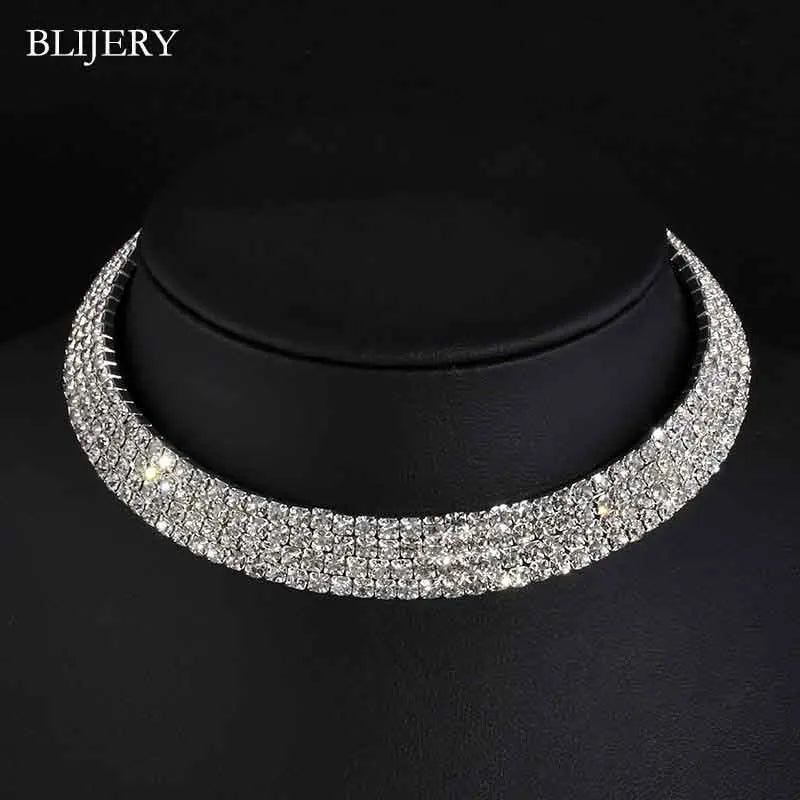 collier ras du cou en cristal couleur argent pour femmes, accessoires de mariage, strass, ras du cou, bal