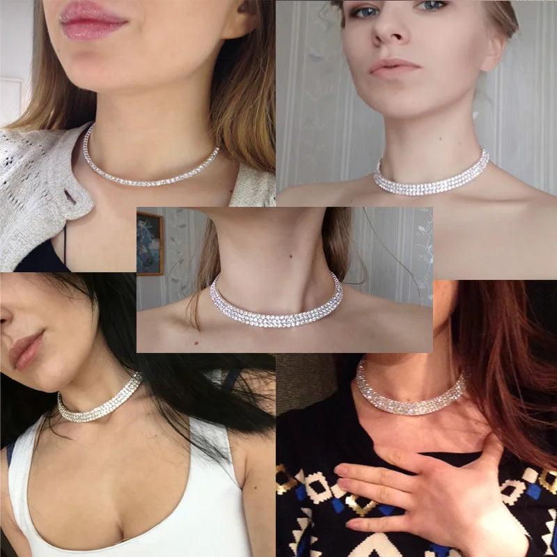 collier ras du cou en cristal couleur argent pour femmes, accessoires de mariage, strass, ras du cou, bal