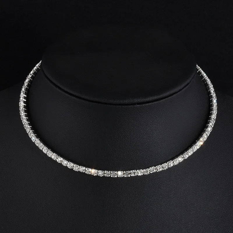 collier ras du cou en cristal couleur argent pour femmes, accessoires de mariage, strass, ras du cou, bal