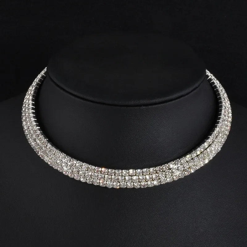 collier ras du cou en cristal couleur argent pour femmes, accessoires de mariage, strass, ras du cou, bal