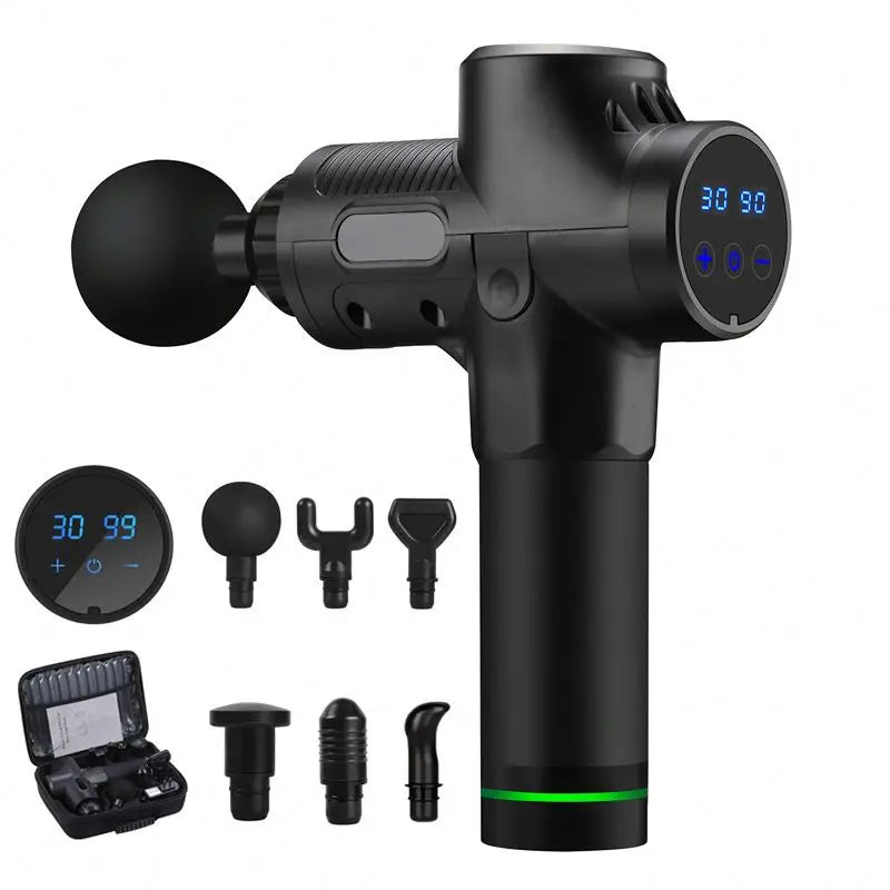 Pistolet de massage fascia sans fil professionnel haute puissance 30 vitesses avec écran LCD, physiothérapie infrarouge, 6 têtes de massage pour un massage corporel