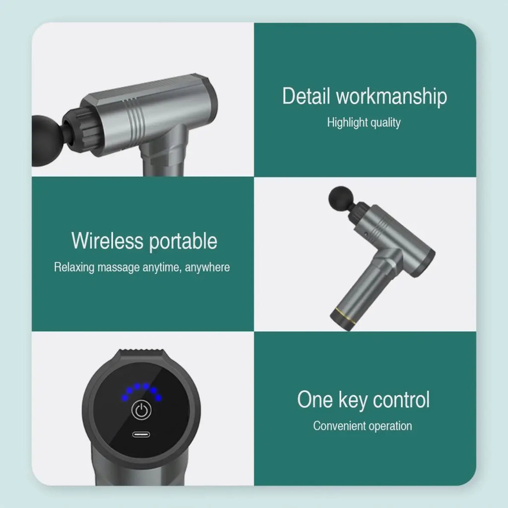 Pistolet de massage fascia sans fil professionnel haute puissance 30 vitesses avec écran LCD, physiothérapie infrarouge, 6 têtes de massage pour un massage corporel