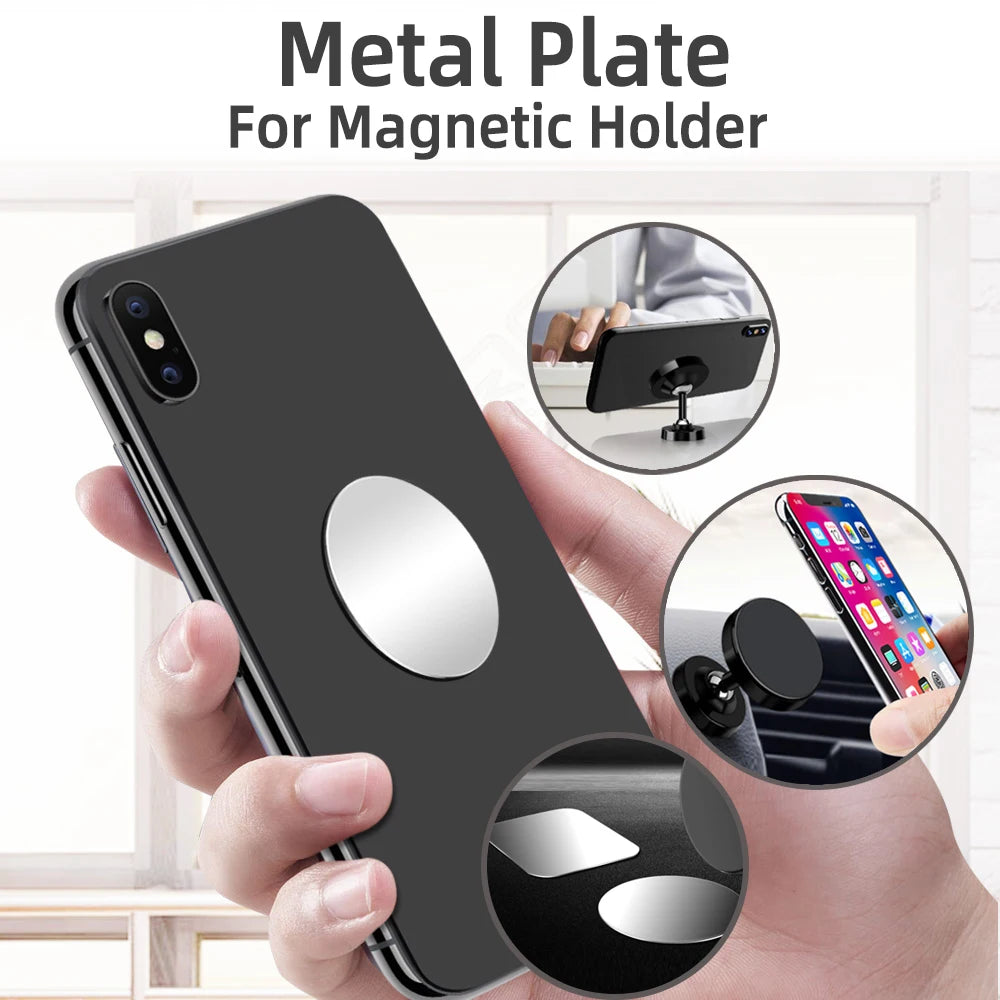 Lot de 5 plaques métalliques pour support magnétique de téléphone (formes rondes et carrées) – compatibles smartphones et tablettes (voiture ou bureau)