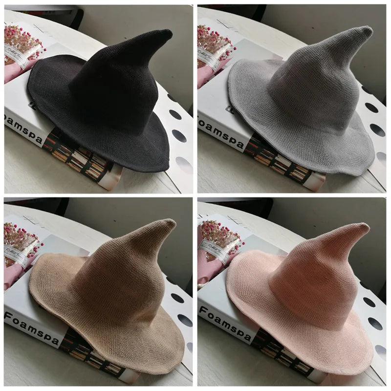 Chapeau de sorcière vintage en tricot de laine pour costume d'Halloween – Idéal pour fêtes, cosplay, bals masqués et décoration de festival