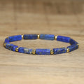 Bracelet Lapis Lazuli | Perles rondes et rectangulaires en pierre naturelle | Noué à la main avec cordon noir | Accessoire minimaliste Boho