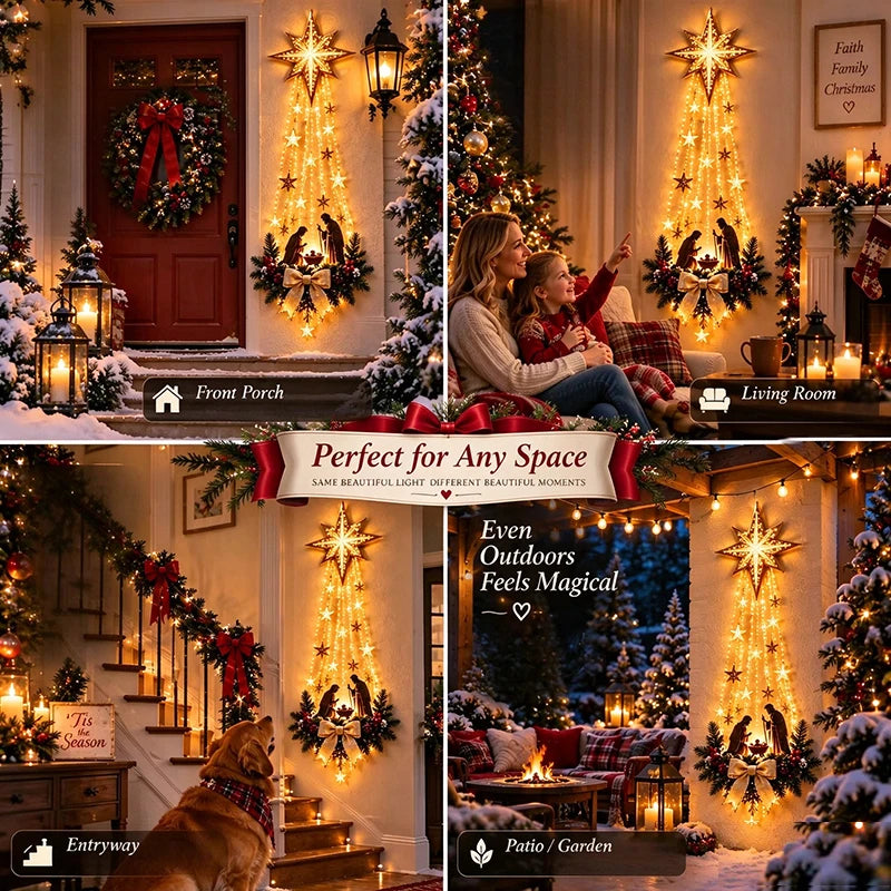 Décoration murale de Noël « Étoile de Bethléem,symbole de foi » – Crèche lumineuse, ornement de Noël à suspendre, éclairage LED, idée cadeau pour l'intérieur