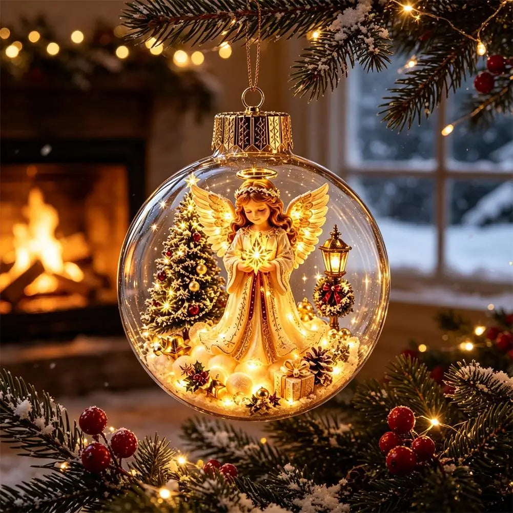 Décorations lumineuses sur le thème de Noël : casse-noisette, renne, bonhomme de neige et sapin ; pendentifs décoratifs lumineux en forme de boule de cristal.