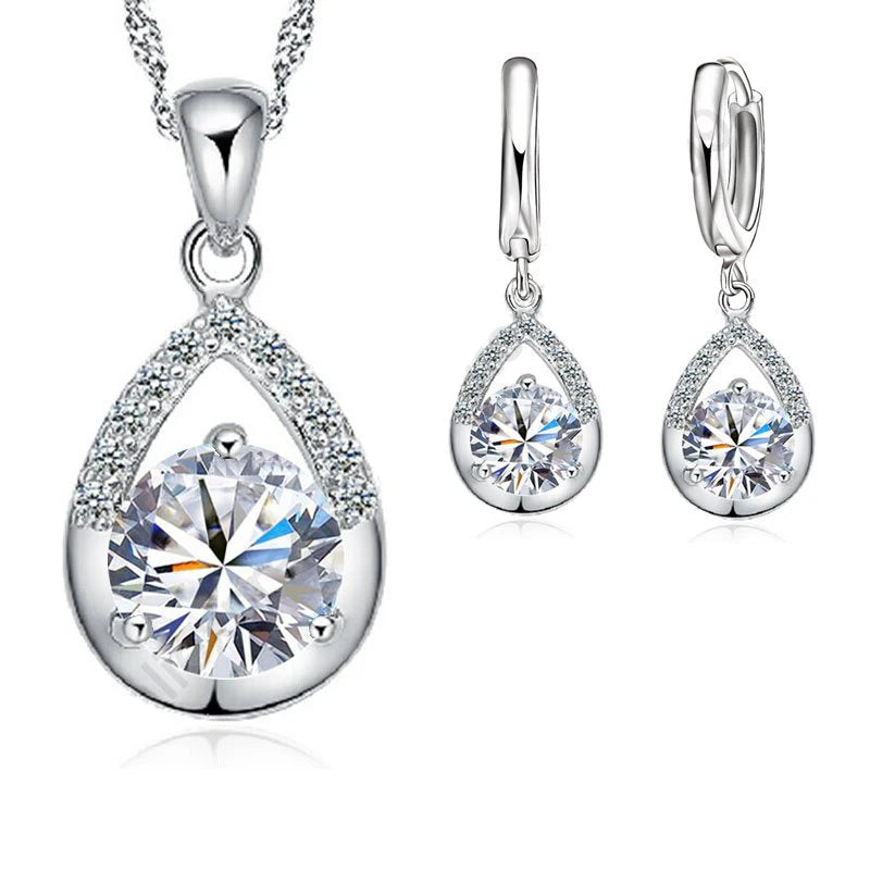 Parures de bijoux fantaisie élégantes en argent sterling 925, finition or blanc, de qualité supérieure (boucles d'oreilles et collier) – Idéal pour une tenue de mariage ou pas