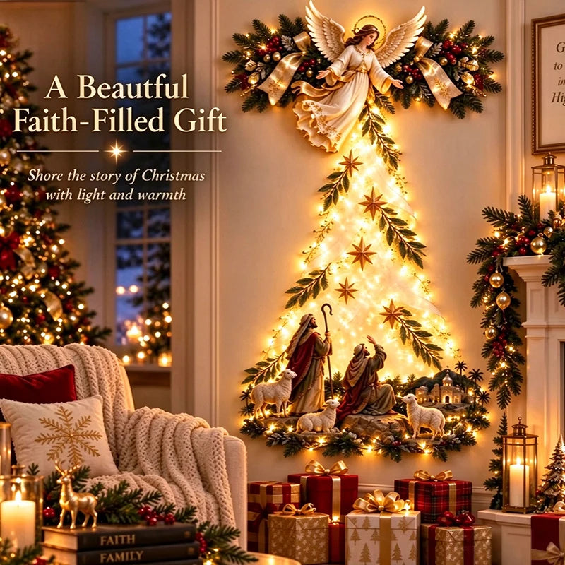 Décoration murale de Noël « Étoile de Bethléem,symbole de foi » – Crèche lumineuse, ornement de Noël à suspendre, éclairage LED, idée cadeau pour l'intérieur