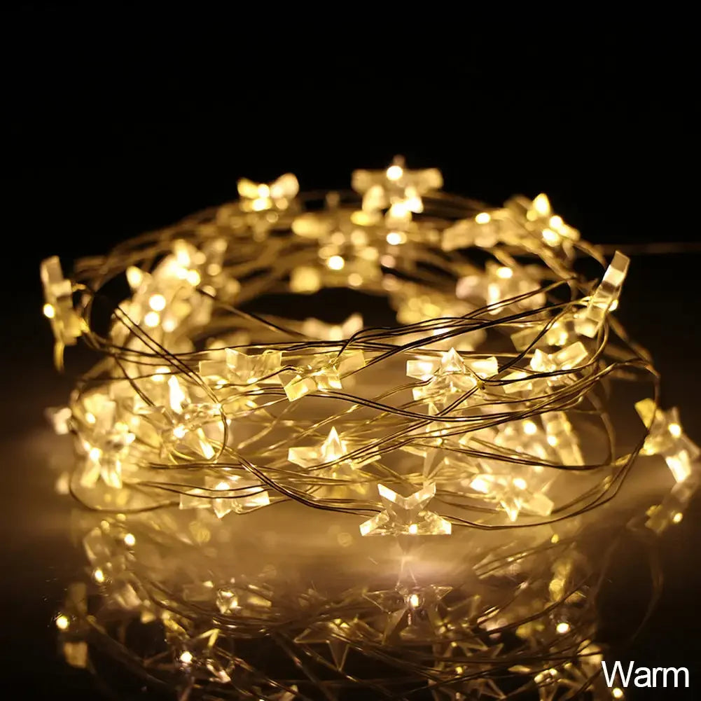 Guirlande lumineuse LED en forme d'étoiles (1/2/5 m) – Décoration pour chambre ou fête, alimentation par USB ou piles, idéale pour Noël