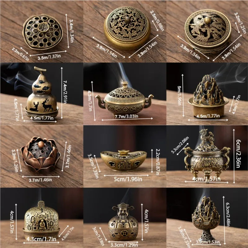 Brûleur d'encens en alliage Vintage, porte-bâton à trois pattes ajouré, Mini encensoir en bois de santal, décoration de la maison
