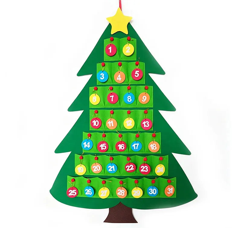 Calendrier de compte à rebours pour sapin de Noël – Calendrier de l'Avent DIY réutilisable à suspendre – Décoration de fête et d'intérieur pour les fêtes