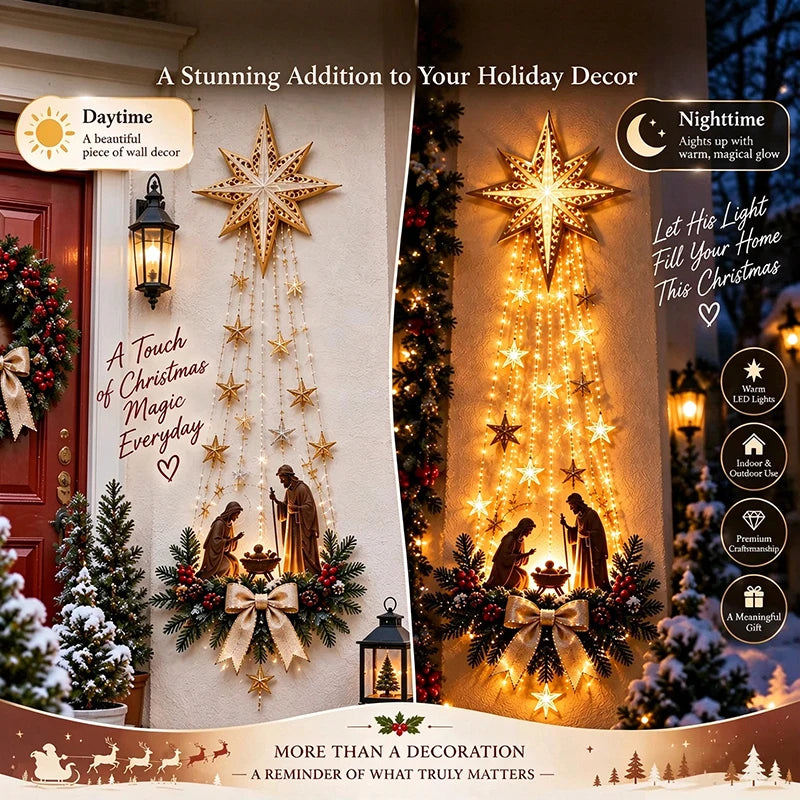Décoration murale de Noël « Étoile de Bethléem,symbole de foi » – Crèche lumineuse, ornement de Noël à suspendre, éclairage LED, idée cadeau pour l'intérieur