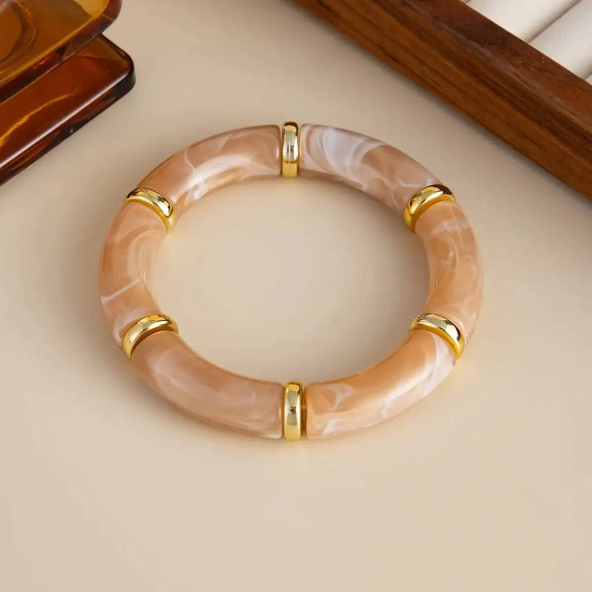 Lot de 6 bracelets élastiques pour femme style boho-punk : bracelets géométriques en résine acrylique et perles CCB vintage