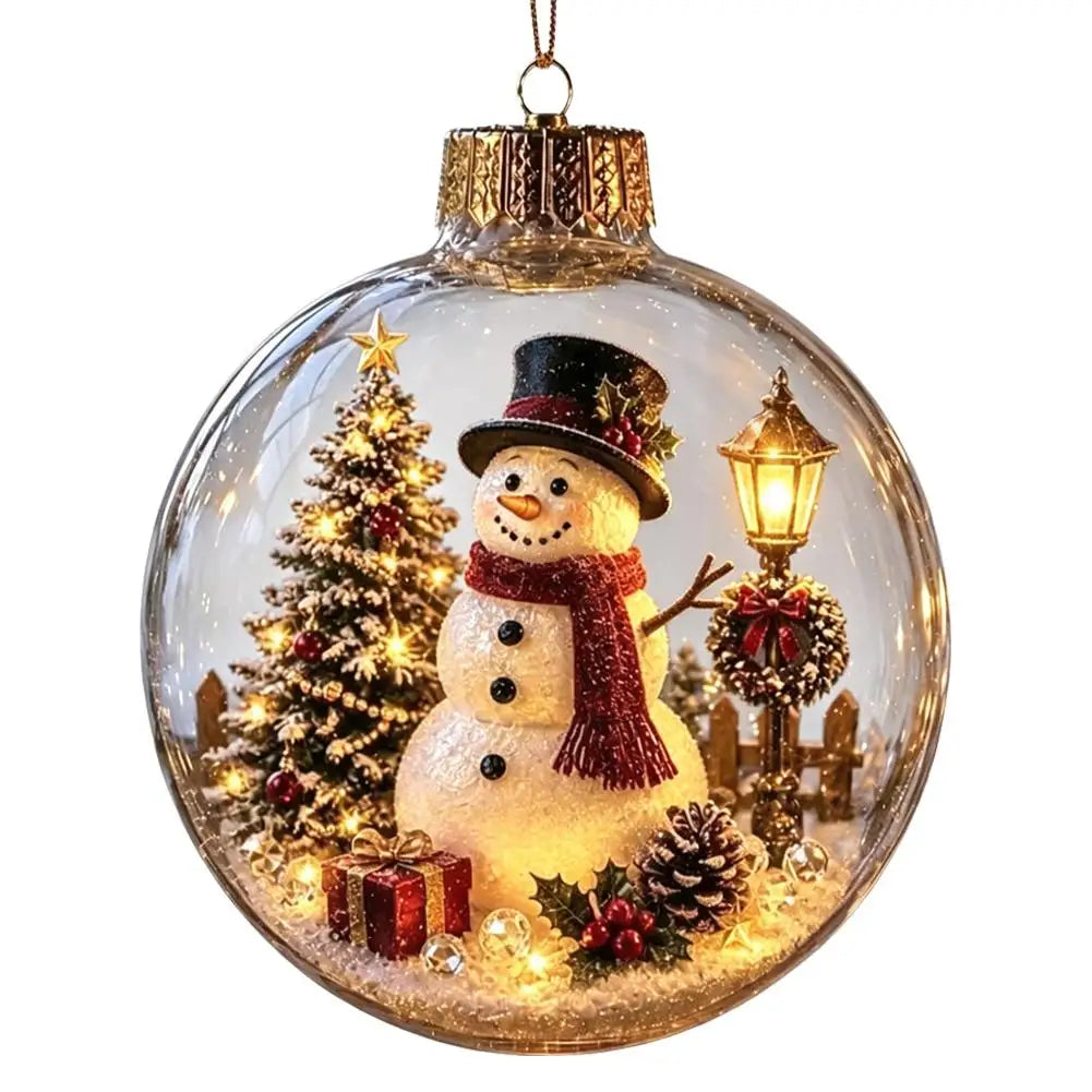 Décorations lumineuses sur le thème de Noël : casse-noisette, renne, bonhomme de neige et sapin ; pendentifs décoratifs lumineux en forme de boule de cristal.