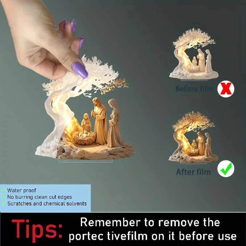 Ornement de Noël classique en acrylique représentant une scène de la Nativité – Décoration pour bureau ou maison