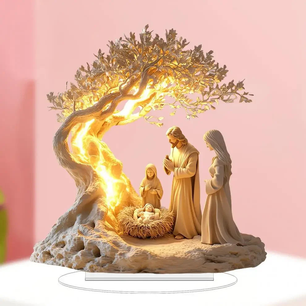 Ornement de Noël classique en acrylique représentant une scène de la Nativité – Décoration pour bureau ou maison