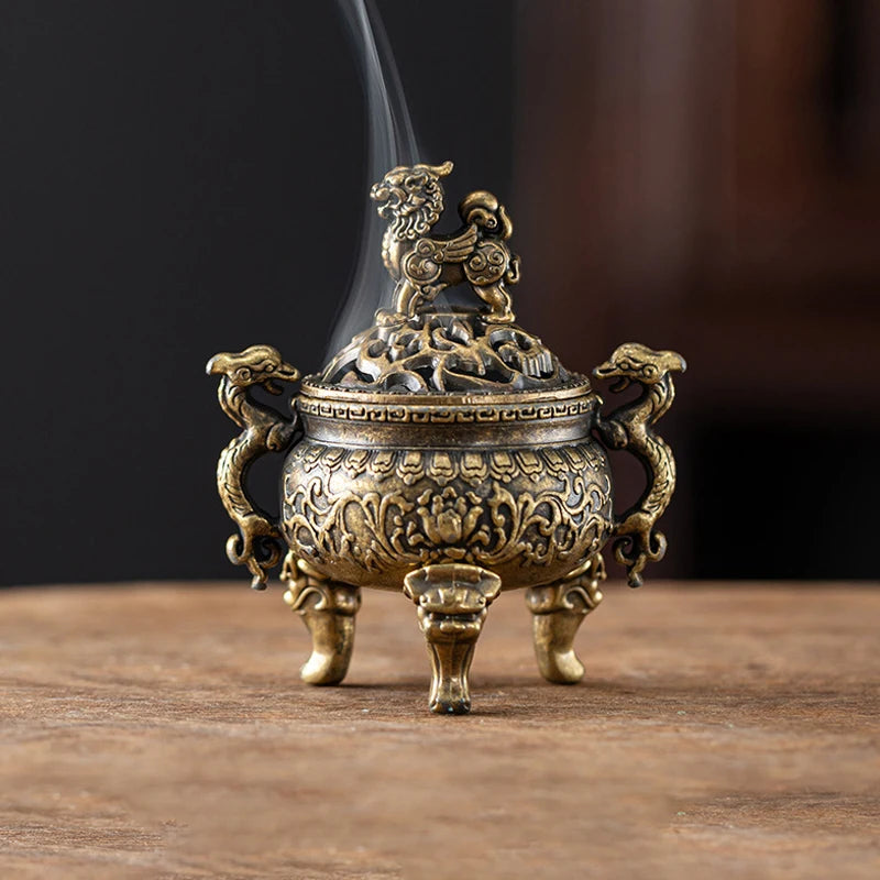 Brûleur d'encens en alliage Vintage, porte-bâton à trois pattes ajouré, Mini encensoir en bois de santal, décoration de la maison