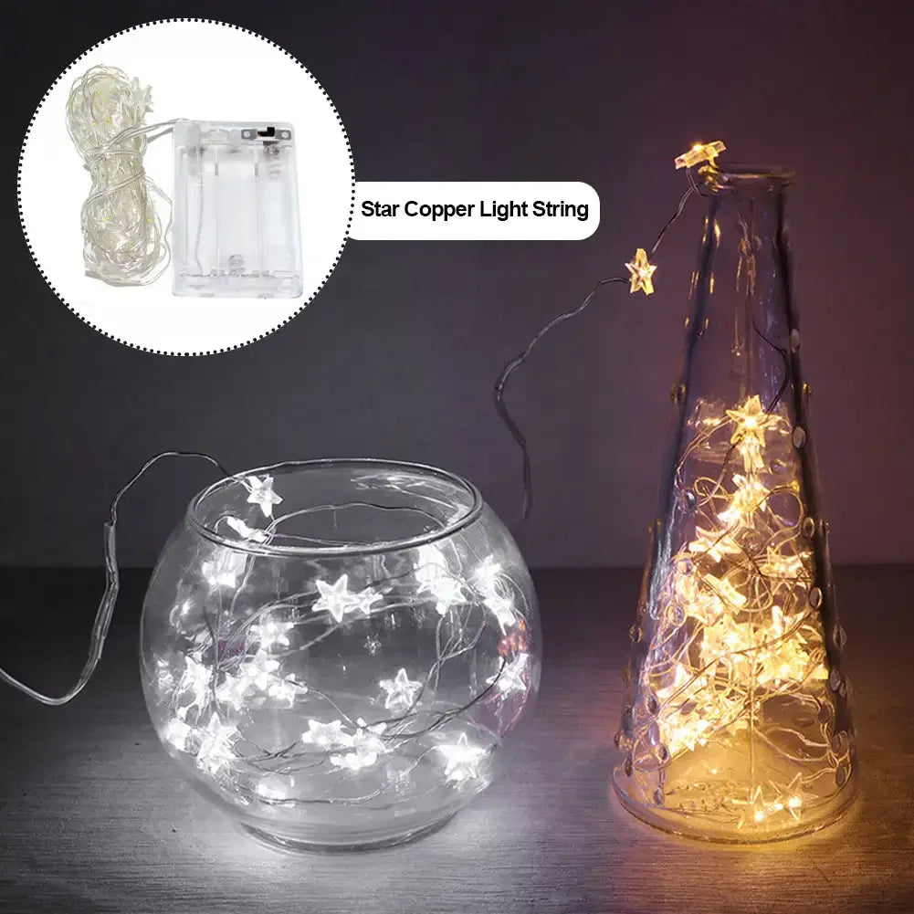 Guirlande lumineuse LED en forme d'étoiles (1/2/5 m) – Décoration pour chambre ou fête, alimentation par USB ou piles, idéale pour Noël