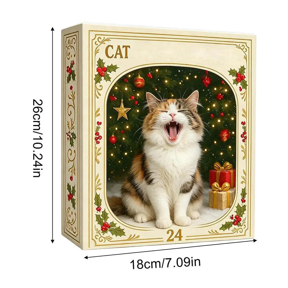 Calendrier de l'Avent « Chat de Noël » – Compte à rebours de 24 jours – Ornements en acrylique 2D – Décoration à suspendre pour sapin de Noël – Objet de collection / Cadeau