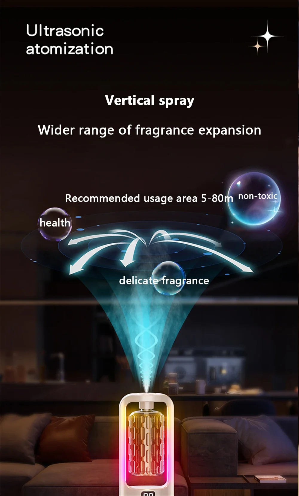 Diffuseur d'huiles essentielles mural de 50 ml avec minuterie – Purifie l'air et diffuse des senteurs – Idéal pour une chambre ou des toilettes
