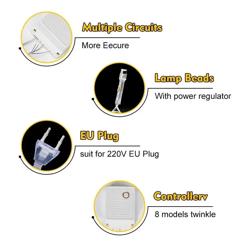 Lumières de corde de guirlande LED 10m 30m 50m 100m arbre de Noël décoration de mariage Lumière de fée imperméable à l'intérieur extérieur 220V EU Lampe