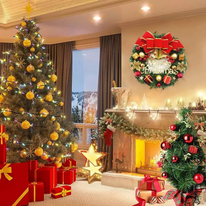 Couronne de Noël artificielle faite main – Décoration pour porte ou fenêtre – Accessoire décoratif raffiné et de haute qualité pour la maison