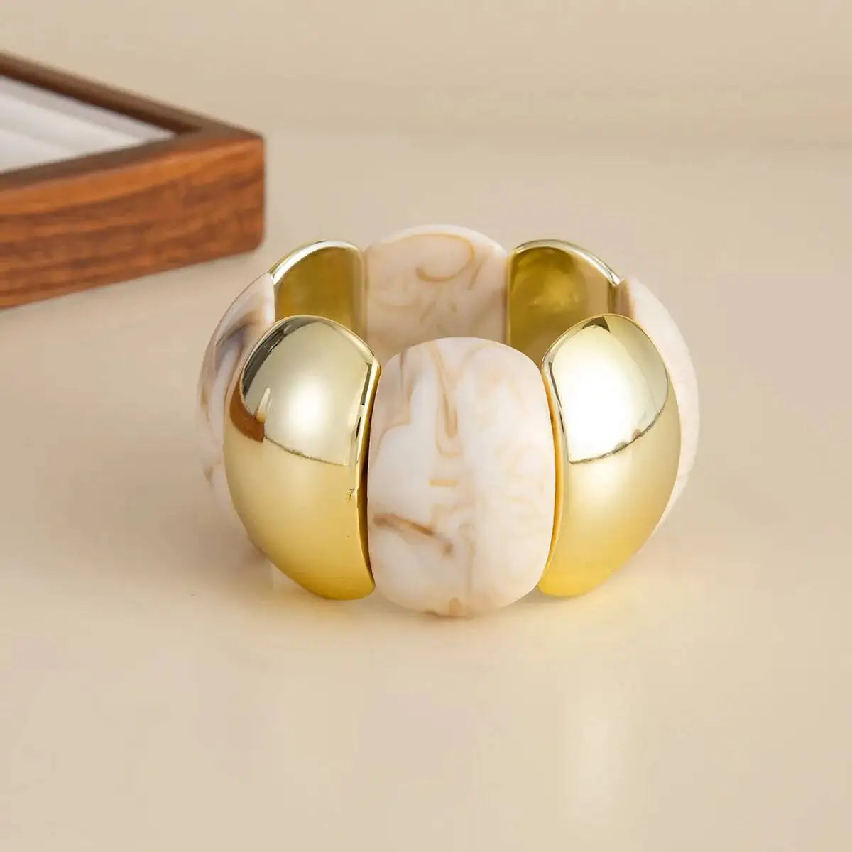 Lot de 6 bracelets élastiques pour femme style boho-punk : bracelets géométriques en résine acrylique et perles CCB vintage