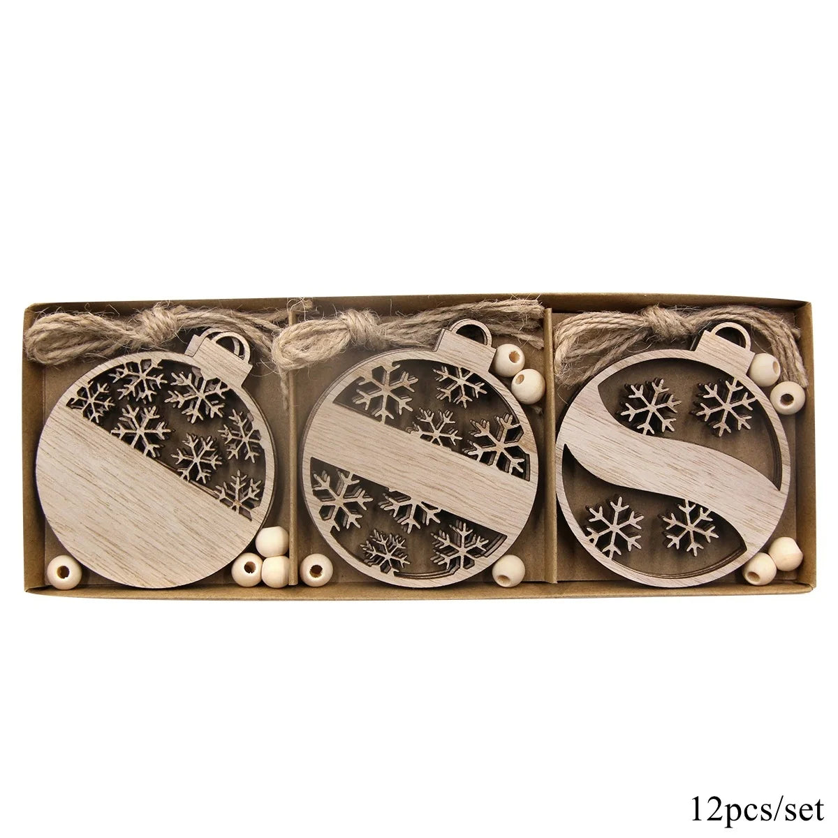 Lot de 12 suspensions en bois pour sapin de Noël (boules ajourées motif flocon de neige) – Décorations, loisirs créatifs et accessoires d'emballage cadeau