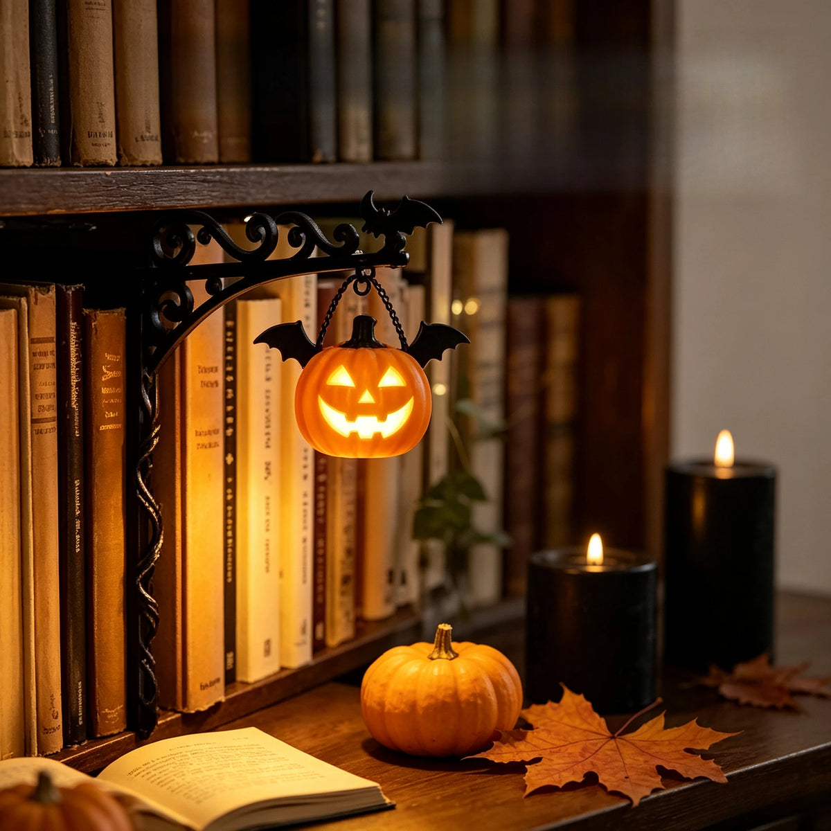 Lampe de lecture murale LED gothique rétro en métal, style Halloween, veilleuse vintage pour étagère.