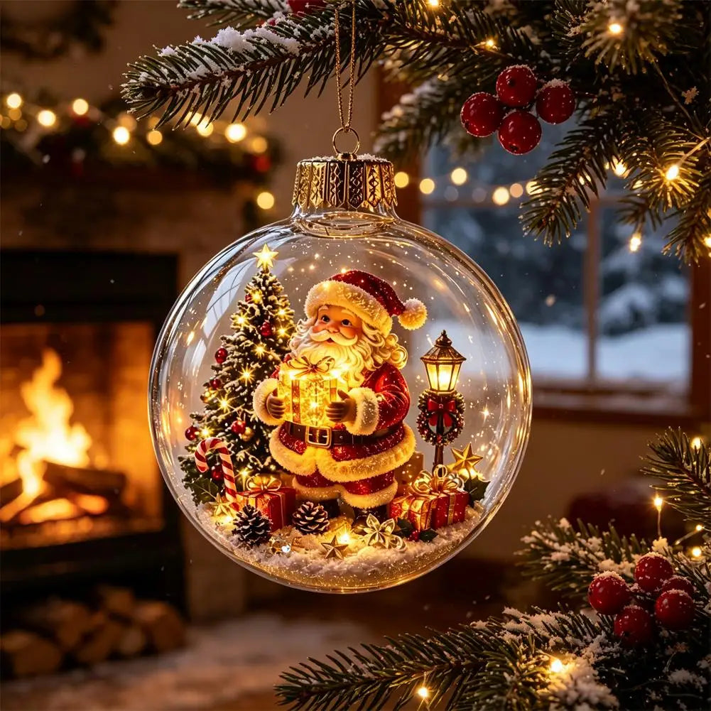 Décorations lumineuses sur le thème de Noël : casse-noisette, renne, bonhomme de neige et sapin ; pendentifs décoratifs lumineux en forme de boule de cristal.