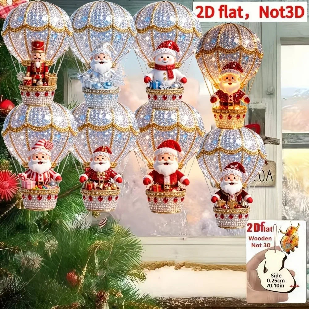 Lot de 8 ou 16 décorations de Noël en bois (bonhomme de neige, Père Noël) – Suspensions plates 2D délicates et brillantes pour le sapin ou le salon