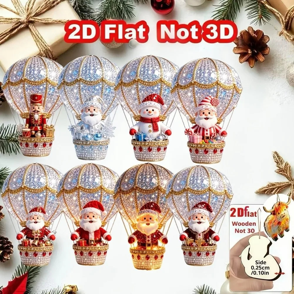 Lot de 8 ou 16 décorations de Noël en bois (bonhomme de neige, Père Noël) – Suspensions plates 2D délicates et brillantes pour le sapin ou le salon