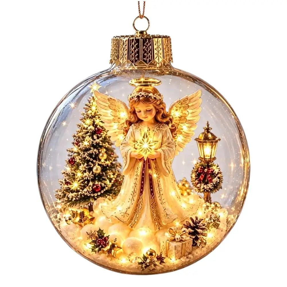 Décorations lumineuses sur le thème de Noël : casse-noisette, renne, bonhomme de neige et sapin ; pendentifs décoratifs lumineux en forme de boule de cristal.