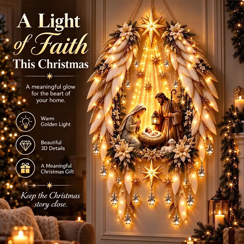 Décoration murale de Noël « Étoile de Bethléem,symbole de foi » – Crèche lumineuse, ornement de Noël à suspendre, éclairage LED, idée cadeau pour l'intérieur