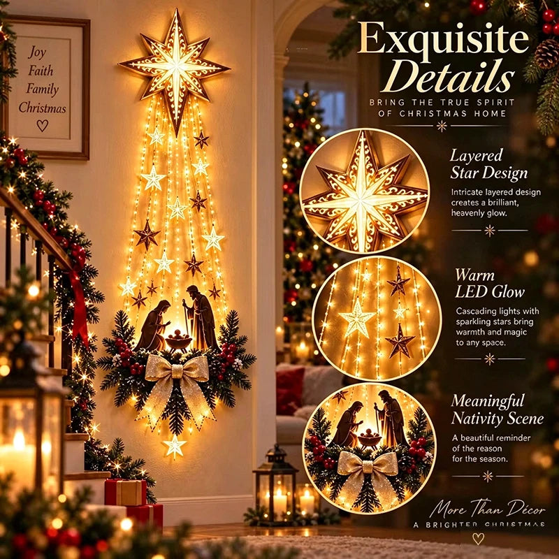 Décoration murale de Noël « Étoile de Bethléem,symbole de foi » – Crèche lumineuse, ornement de Noël à suspendre, éclairage LED, idée cadeau pour l'intérieur