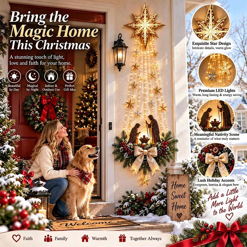 Décoration murale de Noël « Étoile de Bethléem,symbole de foi » – Crèche lumineuse, ornement de Noël à suspendre, éclairage LED, idée cadeau pour l'intérieur