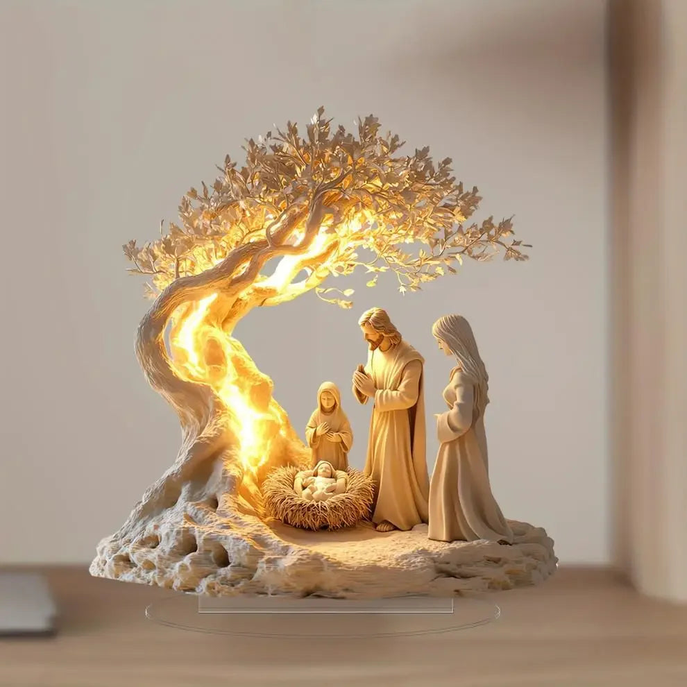 Ornement de Noël classique en acrylique représentant une scène de la Nativité – Décoration pour bureau ou maison