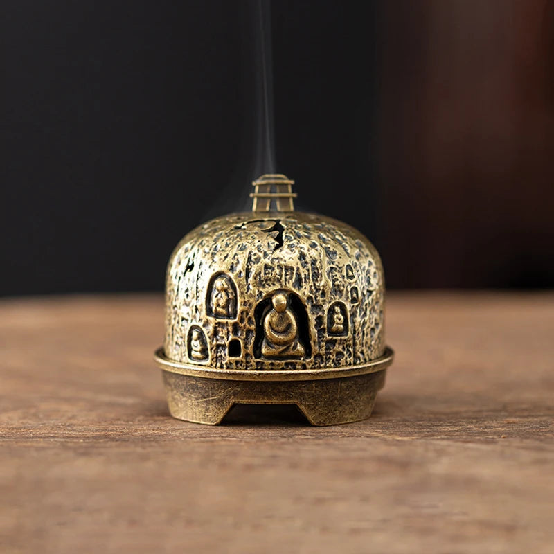 Brûleur d'encens en alliage Vintage, porte-bâton à trois pattes ajouré, Mini encensoir en bois de santal, décoration de la maison