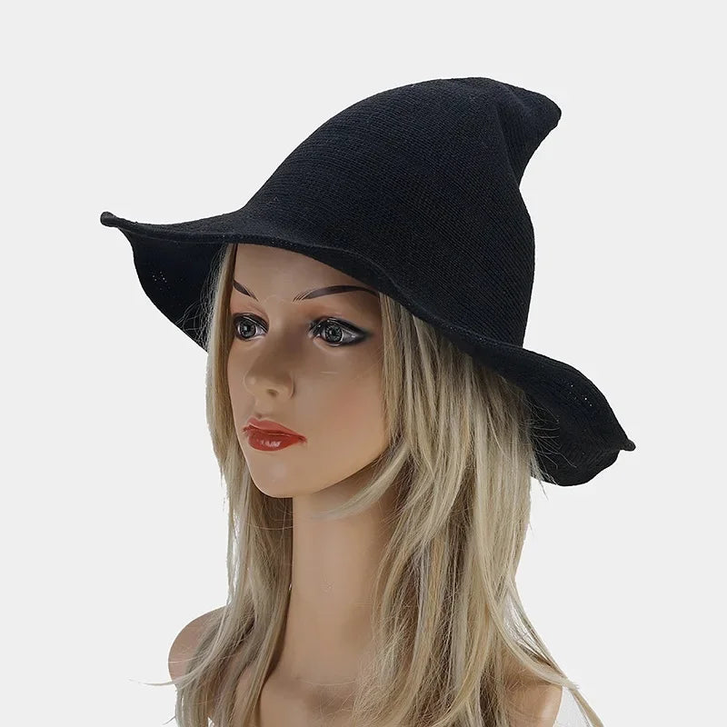 Chapeau de sorcière vintage en tricot de laine pour costume d'Halloween – Idéal pour fêtes, cosplay, bals masqués et décoration de festival