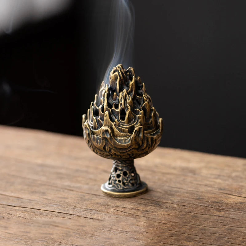 Brûleur d'encens en alliage Vintage, porte-bâton à trois pattes ajouré, Mini encensoir en bois de santal, décoration de la maison