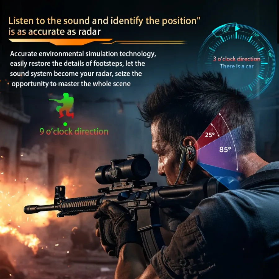 Casque de jeu avec interface 3,5 mm/Type-C/USB, son surround à 360°, basses HiFi, double microphone intra-auriculaire, compatible PUBG avec faible latence.