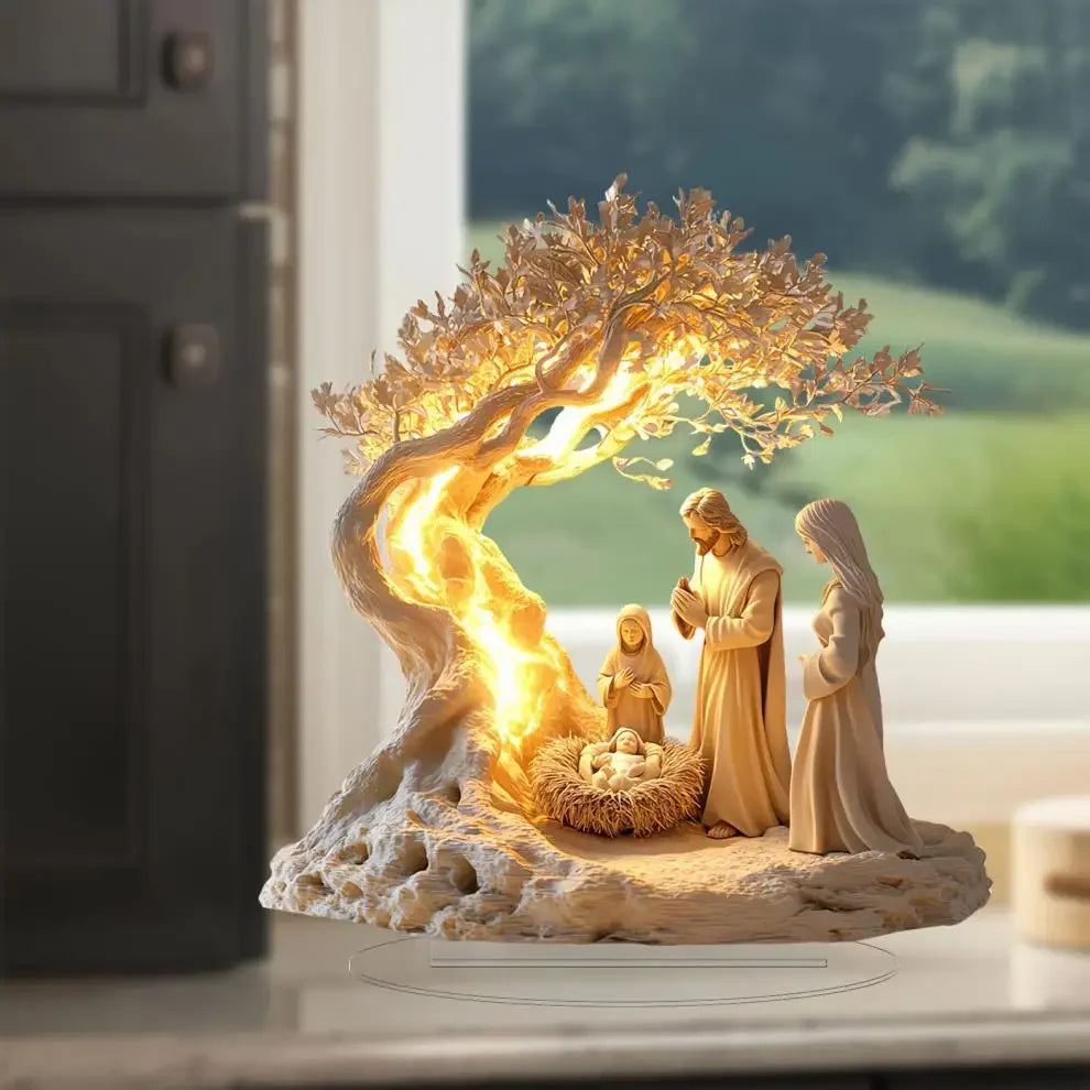 Ornement de Noël classique en acrylique représentant une scène de la Nativité – Décoration pour bureau ou maison