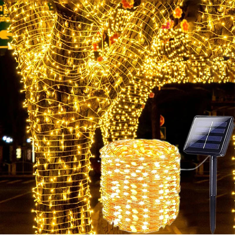LED Lumière solaire extérieure Jardin Fée Corde Lumière LED Twinkle Lampe imperméable pour le patio de Noël Tree Party 6m/12m/23m/33m